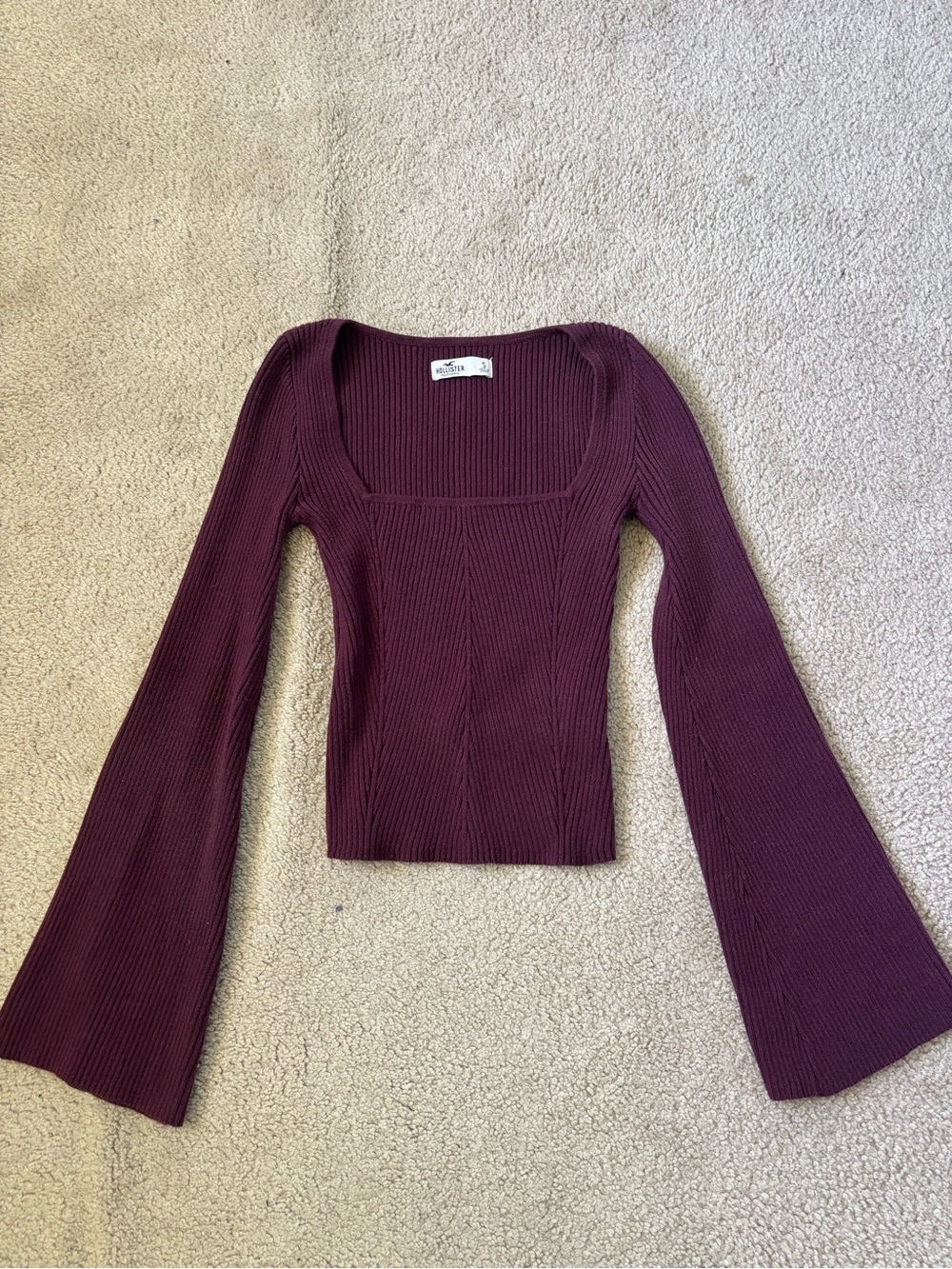 Hollister Ribbed Scoop Neck Sweater - Burgundy
